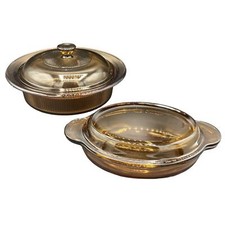 Conjunto vintage 4 caçarolas Corning PYREX Vision Ware 1 qt vidro com nervuras tampa de forno holandês comprar usado  Enviando para Brazil
