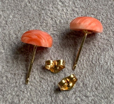 Brincos de ouro 14K com mini tachas de coral salmão rosa anjo em forma de coração esculpidos vintage comprar usado  Enviando para Brazil