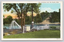 Cartão postal vintage 1941 Big Rapids Michigan MI City piscina corrediça  comprar usado  Enviando para Brazil