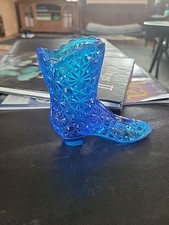 Bota Margarida Vintage Fenton Vidro Elétrica Azul Botão Marcada comprar usado  Enviando para Brazil