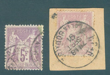1877  Type SAGE N°95 (2x) 5fr., lilas - un s/fragment cad 1891 Paris +++ comprar usado  Enviando para Brazil