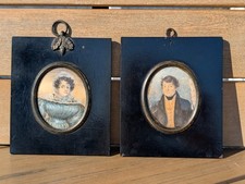 Antigo c1800 Par de Retratos em Miniatura em Moldura Cartão Dama e Homem Arte Folclórica Ingênua comprar usado  Enviando para Brazil