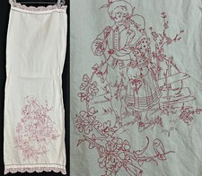 Toalha de prato vitoriana branca linho peru bordado redwork figural show vintage comprar usado  Enviando para Brazil