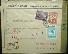 CAPA CORREIO AÉREO CENSURADA TURQUIA 14 DE MAIO DE 1943 SEGUNDA GUERRA MUNDIAL DE ISTAMBUL A NOVA YORK, EUA, usado comprar usado  Enviando para Brazil