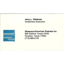 Jerry L Waldman Shearson Houston Vintage Business Card SC9-B2 comprar usado Jerry L Waldman Shearson Houston Vintage Business Card SC9-B2 comprar usado  Enviando para Brazil
