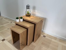 Używany, Stolik kawowy zestaw stolików kwietnik dąb stół nocny rustykalny design żywica na sprzedaż  PL