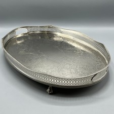 Bandeja de coquetel vintage prata prato com pés alças de bebidas inglês antigo comprar usado  Enviando para Brazil