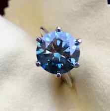 Anel solitário de diamante azul corte redondo tratado 5,45 quilates certificado em prata 925 comprar usado  Enviando para Brazil