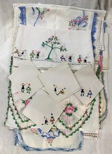 LOTE 51 VINTAGE TOALHA DE MESA CORREDOR GUARDANAPOS CACHECOL TOALHA BORDADO CORTE comprar usado  Enviando para Brazil