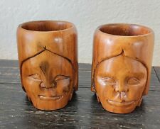 2 copos/canecas vintage de madeira Tiki esculpidas à mão Filipinas 5" madeira comprar usado  Enviando para Brazil