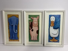 Conjunto de 3 animais emoldurados arte parede quarto infantil elefante pato porco zoológico fazenda comprar usado  Enviando para Brazil