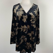 Blusa Carol Little preta bronzeada floral veludo aveludado manga longa botão 1X comprar usado  Enviando para Brazil