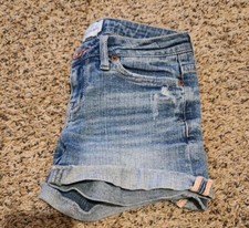 Shorts jeans desgastado Aeropostale original juniores tamanho 00 corte bainha cru punho comprar usado  Enviando para Brazil