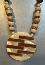 Vintage ~Folheado de Madeira~ Conjunto de Colar e Brincos Pingente de Laca Lindo!, usado comprar usado  Enviando para Brazil