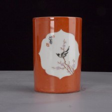 Arte colecionável feita à mão pintura família rosa porcelana pássaro pincel pote comprar usado  Enviando para Brazil
