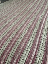 Usado, Vintage Feito à Mão Crochê Padrão Listrado Rosa e Branco Afegão/Sofá Lance comprar usado  Enviando para Brazil