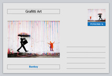 Personalidades - cartão postal - Banksy grafitti art - chuva colorida umbella comprar usado  Enviando para Brazil
