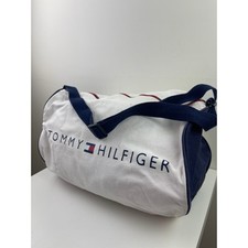 Bolsa de viagem TOMMY Hilfiger lona soletrada branca azul fim de semana esportes viagem vintage comprar usado  Enviando para Brazil