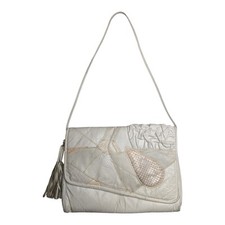 Bolsa de ombro vintage 1980s branca patchwork couro aba superior borla acabamento envelope comprar usado  Enviando para Brazil