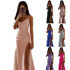 Vestido feminino sexy cetim gola alta alça festa noite verão fenda vestido ☊ comprar usado  Enviando para Brazil