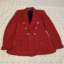Blazer Zara Feminino Médio Vermelho Peito Duplo Boucle Tweed Botões de Crista Prata, usado comprar usado Blazer Zara Feminino Médio Vermelho Peito Duplo Boucle Tweed Botões de Crista Prata, usado comprar usado  Enviando para Brazil