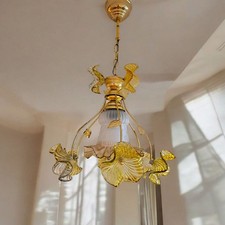 Candelabro floral de vidro vintage anos 90 braços de ouro amarelo – teto feito à mão comprar usado  Enviando para Brazil
