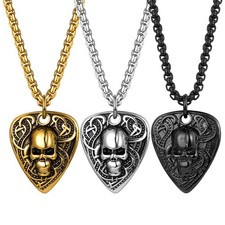 Colar masculino caveira palheta guitarra punk rock aço inoxidável palheta guitarra pingente comprar usado  Enviando para Brazil