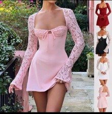 TAMANHO L,M,S Vestido de Renda Manga Longa Moda Sexy Espartilho Sem Costas Cadarço Curto  comprar usado  Enviando para Brazil
