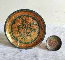 Vintage Floral Imágenes Verde Dorado Redondo Estaño Bandeja Retro Hogar 2Pcs, usado comprar usado  Enviando para Brazil