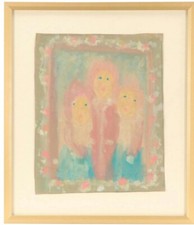 ALABAMA OUTSIDER ARTE POPULAR SYBIL GIBSON RETRATO 3 MENINAS TÊMPERA EM PAPEL EMOLDURADO comprar usado  Enviando para Brazil