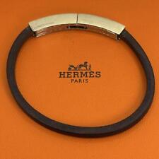 Brazalete brazalete HERMES de cuero marrón de plata de ley 925 de 7,1 pulgadas, usado segunda mano  Embacar hacia Argentina