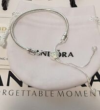 Autêntica pulseira feminina de prata Pandora Moments Pave coração deslizante ajustável. comprar usado  Enviando para Brazil