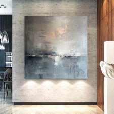 Usado, Pintura a óleo abstrata cinza pintada à mão sobre tela decoração de parede para casa 31 polegadas comprar usado  Enviando para Brazil