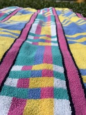 Toalha de praia vintage EUA anos 60 xadrez oceano raro amarelo pastel verde azul rosa branco comprar usado  Enviando para Brazil