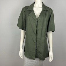 Blusa feminina basca tamanho 16 cáqui mistura de linho manga curta colarinho botão comprar usado  Enviando para Brazil
