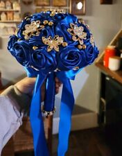 Lindo buquê de noiva azul cobalto flor de seda cristal dourado borboleta floral, usado comprar usado  Enviando para Brazil