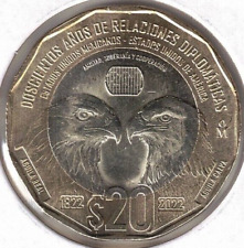 2022 ¡MÉXICO 200 ANIVERSARIO DIPLOMÁTICOS Brillante Moneda de 20 Pesos! segunda mano  Embacar hacia Argentina