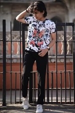 Camiseta masculina de algodão branca gola redonda estampa borboleta feita à mão comprar usado  Enviando para Brazil