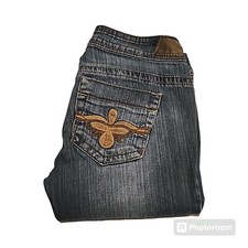 Jeans de algodão industrial feminino júnior azul lavagem escura cintura baixa perna reta 28x30 comprar usado  Enviando para Brazil