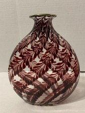 Lindo vaso de samambaia de penas puxadas de vidro arte Steve Correia vermelho sobre transparente 9 pol. comprar usado  Enviando para Brazil