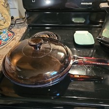Pyrex Corning Vision Ware âmbar 10” frigideira de vidro com tampa frigideira anti-sitck EUA comprar usado  Enviando para Brazil