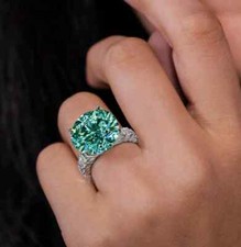 Usado, RARO ANEL SOLITÁRIO DE DIAMANTE TRATADO AZUL CORTE REDONDO CERTIFICADO 20,00 CT prata 925 comprar usado  Enviando para Brazil