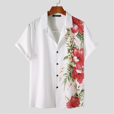 Camisa masculina havaiana floral casual com botões verão manga curta festa na praia comprar usado  Enviando para Brazil