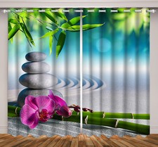 Folha de bambu verde floral rosa 3D 2 painéis cortinas de janela tecido cortinas de bloqueio comprar usado  Enviando para Brazil