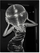 Póster retro glamuroso - Elegante impresión de arte de bola de discoteca en blanco y negro para decoración de paredes segunda mano  Embacar hacia Mexico
