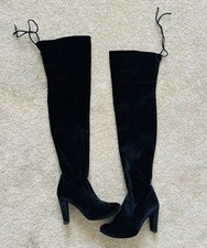 botas de salto alto acima do joelho em veludo preto exterior. Cadarço ajustável comprar usado  Enviando para Brazil