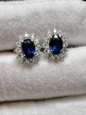 Brinco de ouro branco 14K com diamante de safira azul natural corte oval 4,60 quilates, usado comprar usado  Enviando para Brazil