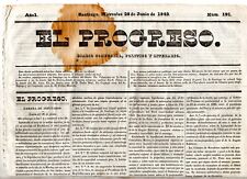 Jornal Santiago CHILE Periodico El Progreso 28 de junho de 1843, raro e escasso comprar usado  Enviando para Brazil