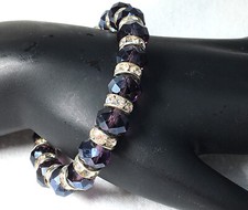 Pulseira elástica de contas de vidro roxo facetado com strass AB comprar usado  Enviando para Brazil