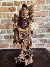 Grande estátua chinesa antiga esculpida em madeira do Imortal com cajado e pêssego 37cm comprar usado  Enviando para Brazil